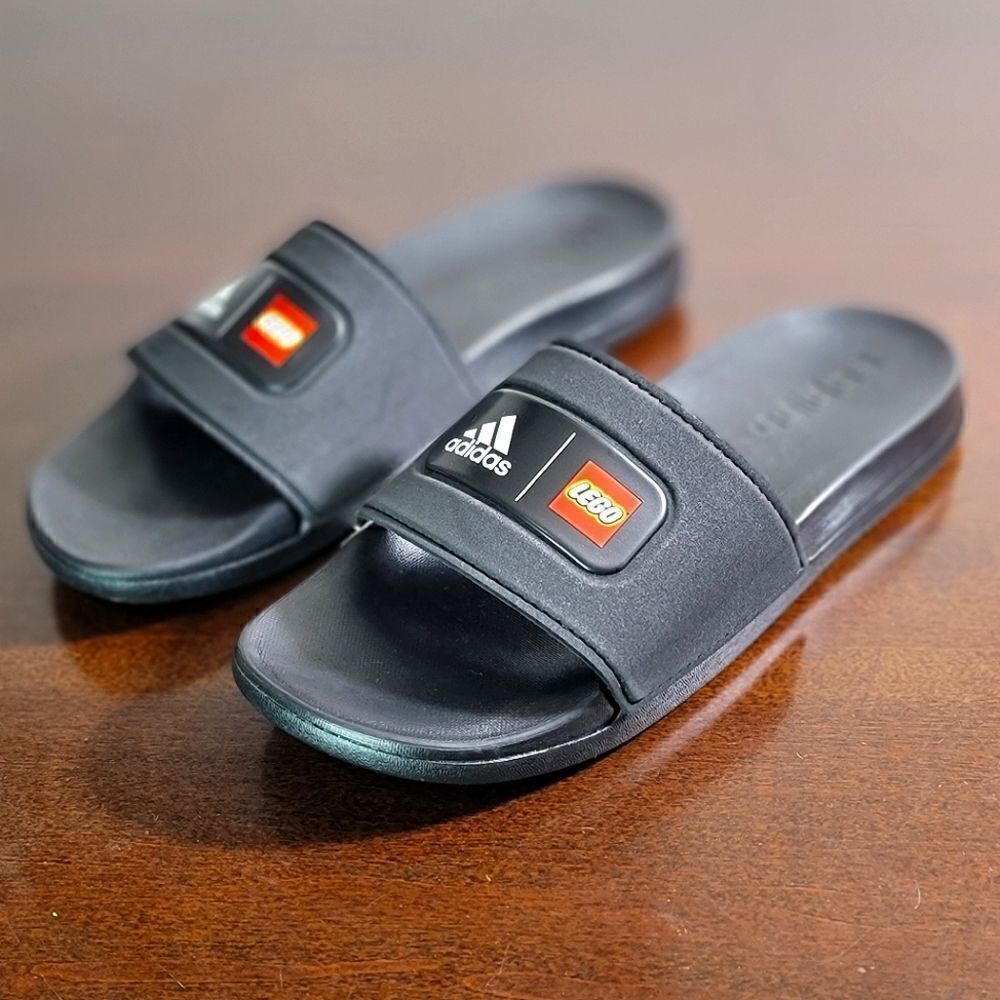 Adidas Lego Adilette Comfort Slide Sandal Black Red Logo Worldwide Ultraboost